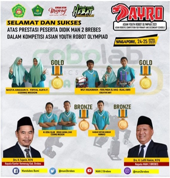 Tim Robotik MAN 2 Brebes Persembahkan 2 Emas dan 2 Perunggu Dalam AYRO Singapura