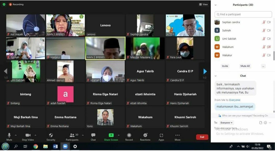 Rapat Koordinasi Komite MAN 2 Brebes dengan Wali Murid Kelas X Via Zoom